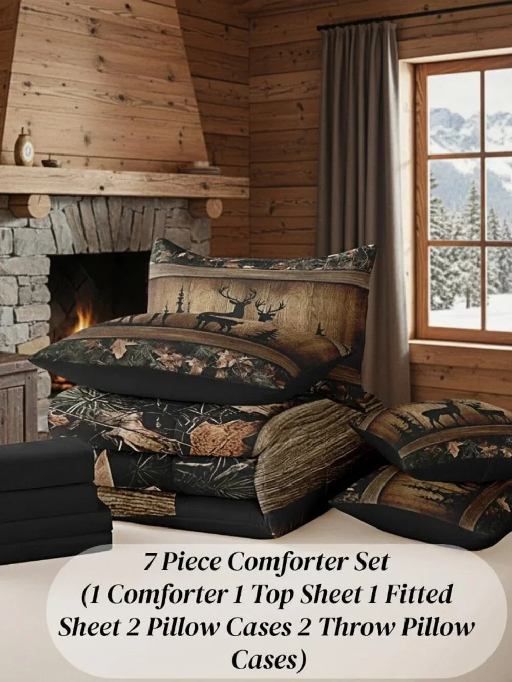 Rustic Cabin Bedding Sets 7 Piece Camo Hunting Deer Comforter Set Queen Farmhous